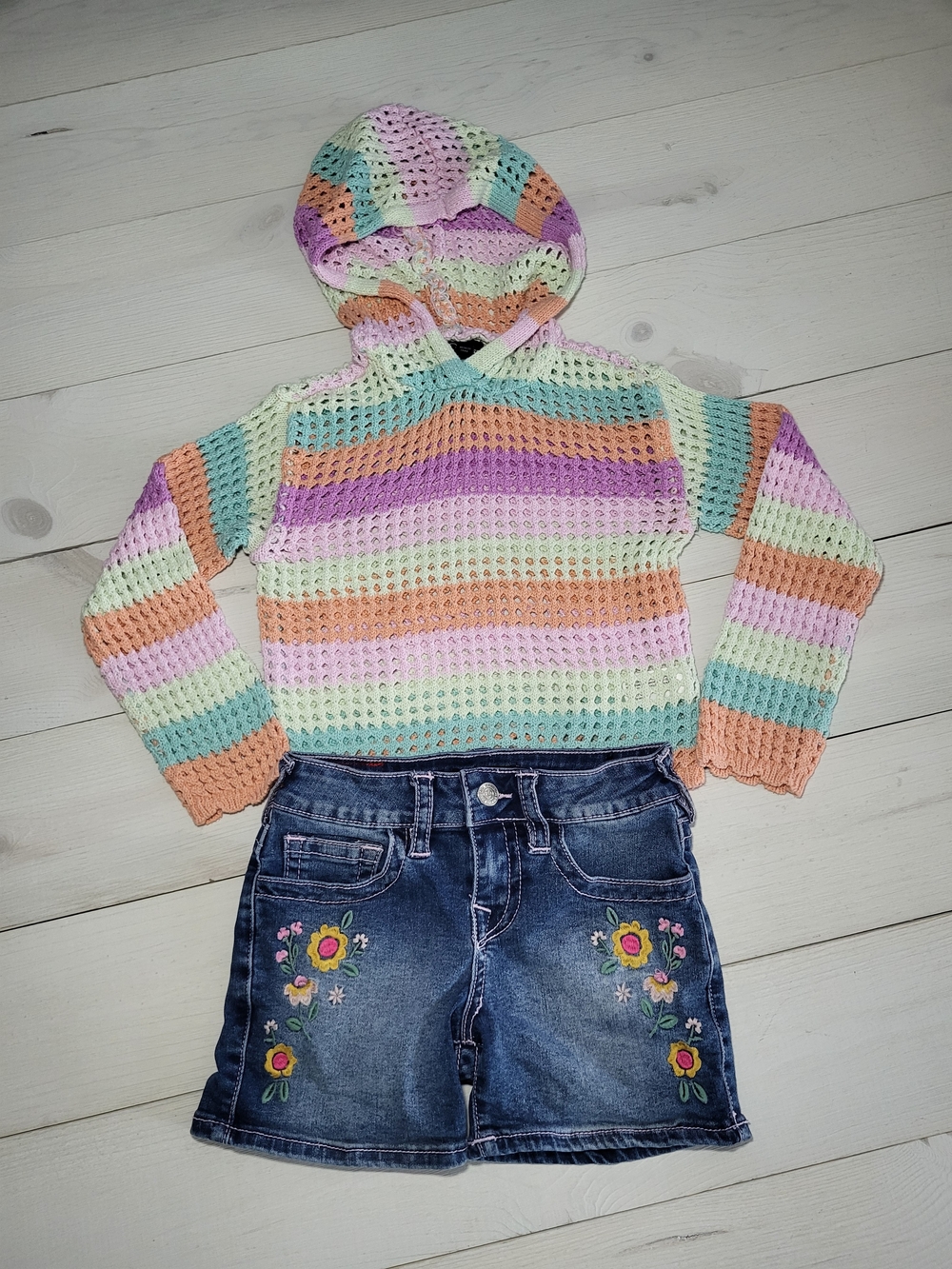 Girl's Set True Religion Shorts  Embroidered Denim Art Class Top Cotton Blend.